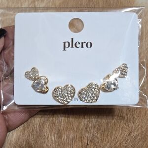 Plero Gold Heart Earrings Set - 3 Pair